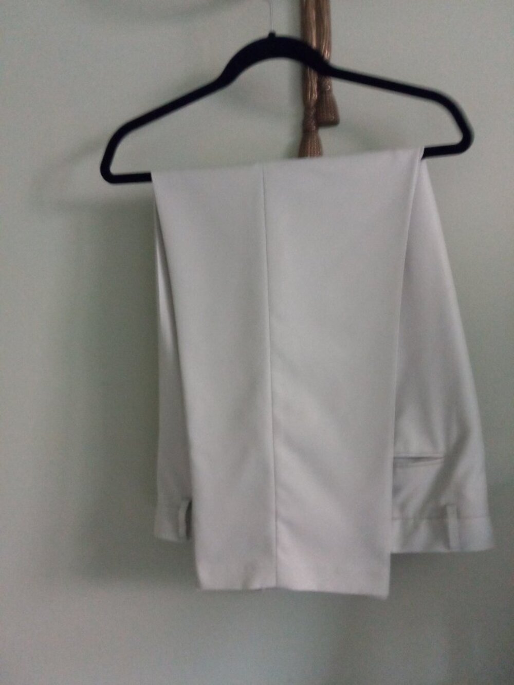 Men cream colored dress pants with expandable waist